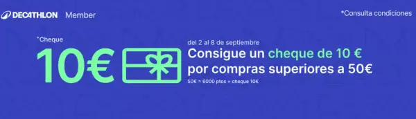 Cheque de 10€ por compras +50€ en Decathlon Cheque de 10€ por compras +50€ en Decathlon
