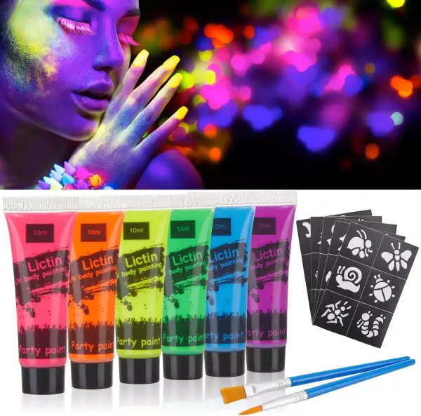 Kit 6 Pinturas Faciales Fluorescente + Complementos Kit 6 Pinturas Faciales Fluorescente + Complementos