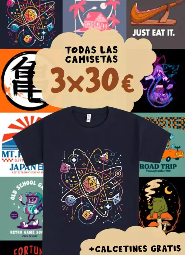 3x Camiseta (a elegir entre TODAS) + Calcetines GRATIS 3x Camiseta (a elegir entre TODAS) + Calcetines GRATIS