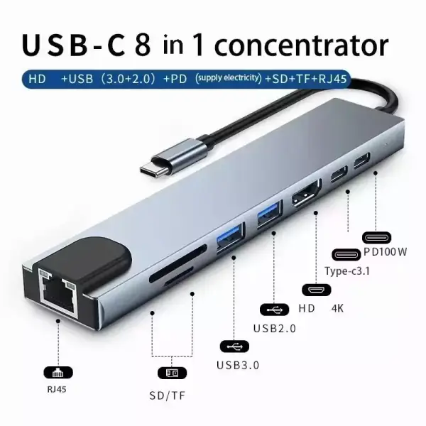 HUB USB-C 8 en 1 HUB USB-C 8 en 1