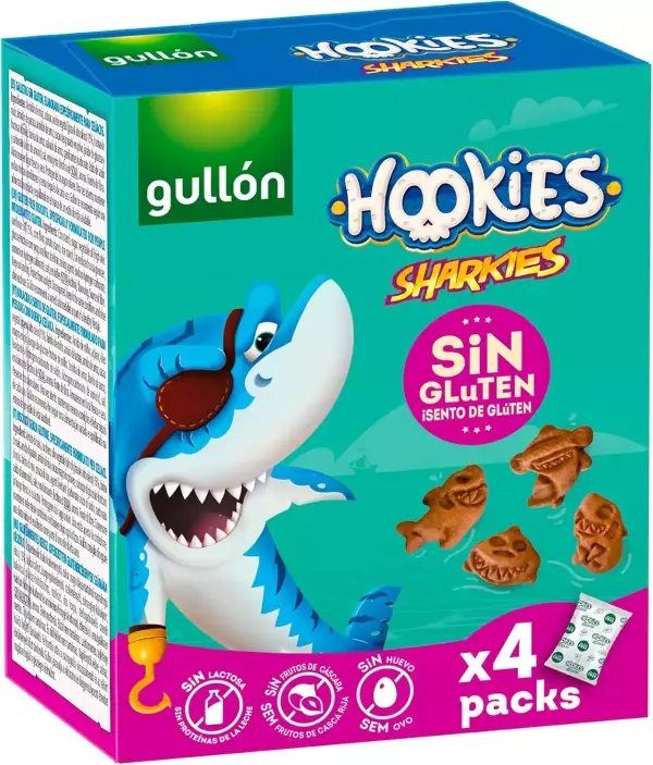 Galletas Sin Gluten Gullón Hookies Mini Sharkies 160g (4x40g) Galletas Sin Gluten Gullón Hookies Mini Sharkies 160g (4x40g)