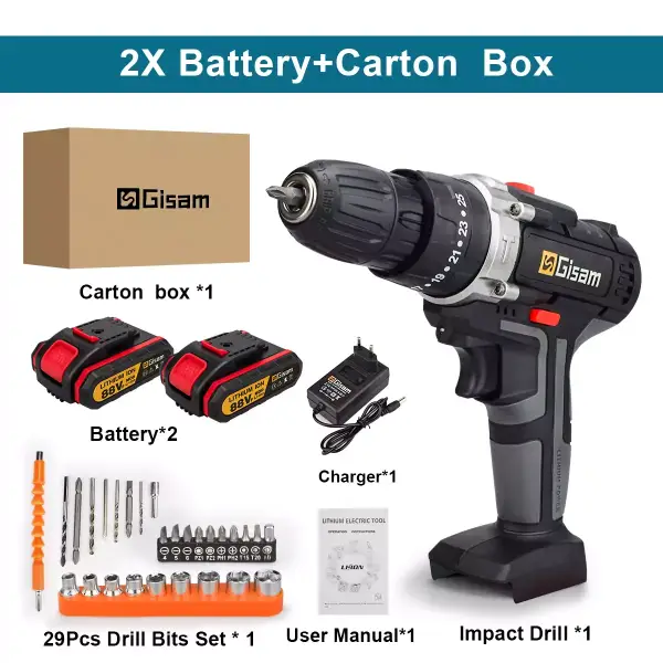 Taladro de impacto inalámbrico + 2 baterías Taladro de impacto inalámbrico + 2 baterías