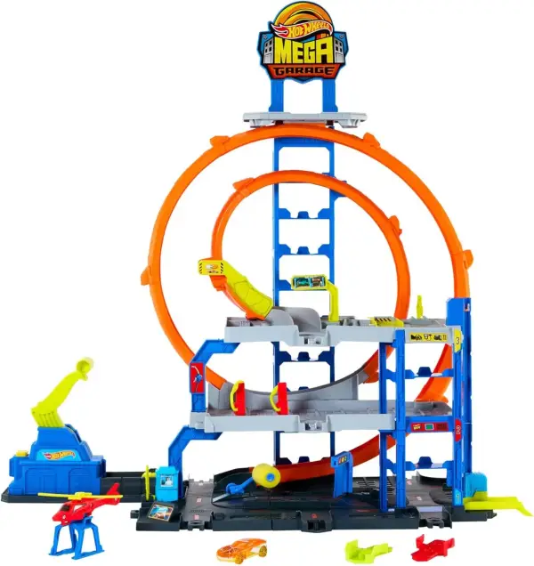Conjunto de Pista con helicóptero y Coche metálico Hot Wheels Conjunto de Pista con helicóptero y Coche metálico Hot Wheels