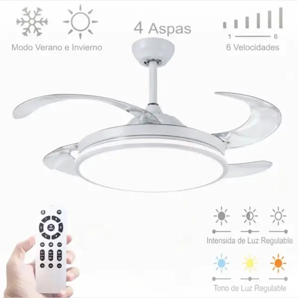 Ventilador de techo DC 96W con mando y luz LED Ventilador de techo DC 96W con mando y luz LED