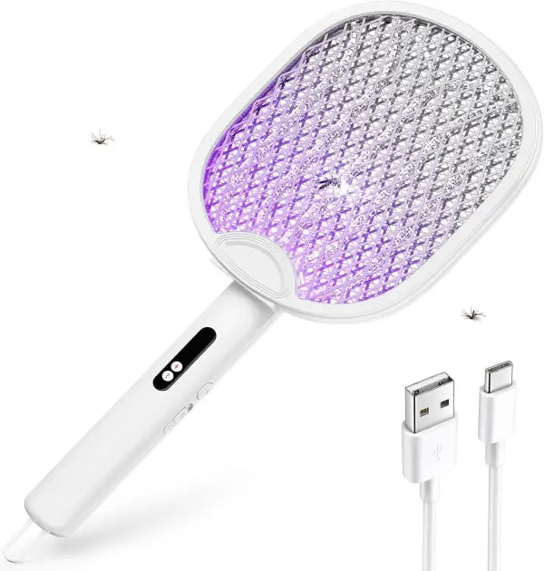 Raqueta Mosquitos Eléctrico 4000V 1800mAh USB 3 en 1 Raqueta Mosquitos Eléctrico 4000V 1800mAh USB 3 en 1