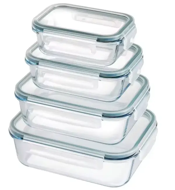 Juego 4 recipientes cristal borosilicato con tapas Juego 4 recipientes cristal borosilicato con tapas