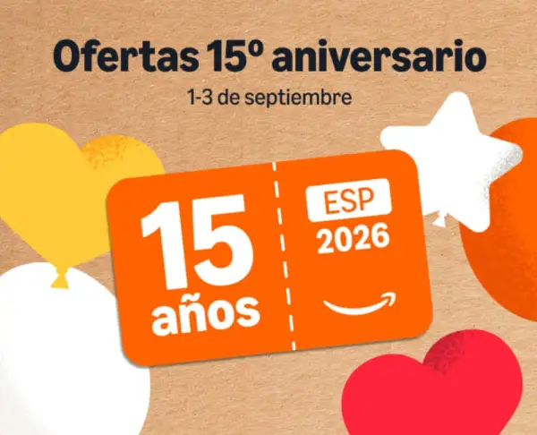 15.º Aniversario de Amazon (15€ dto. al gastar 75€ en productos seleccionados) 15.º Aniversario de Amazon (15€ dto. al gastar 75€ en productos seleccionados)
