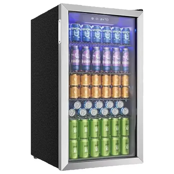 Frigorífico con puerta de cristal 90L Inox. Frigorífico con puerta de cristal 90L Inox.