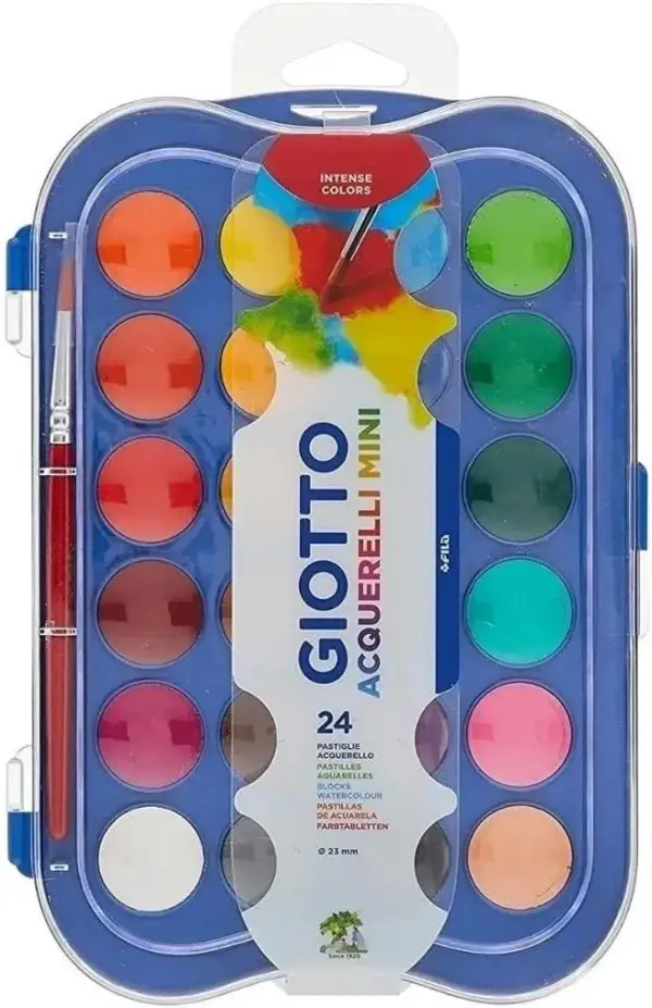 Pack de 24 Acuarelas Mini 23mm Giotto + Pincel Pack de 24 Acuarelas Mini 23mm Giotto + Pincel