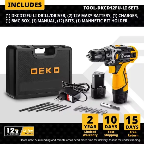 Taladro inalámbrico Deko 12V + Accesorios Taladro inalámbrico Deko 12V + Accesorios