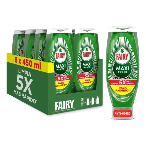 3,6 L (8 x 450 ml) Fairy Maxi Poder Lavavajillas Liquido a Mano 3,6 L (8 x 450 ml) Fairy Maxi Poder Lavavajillas Liquido a Mano