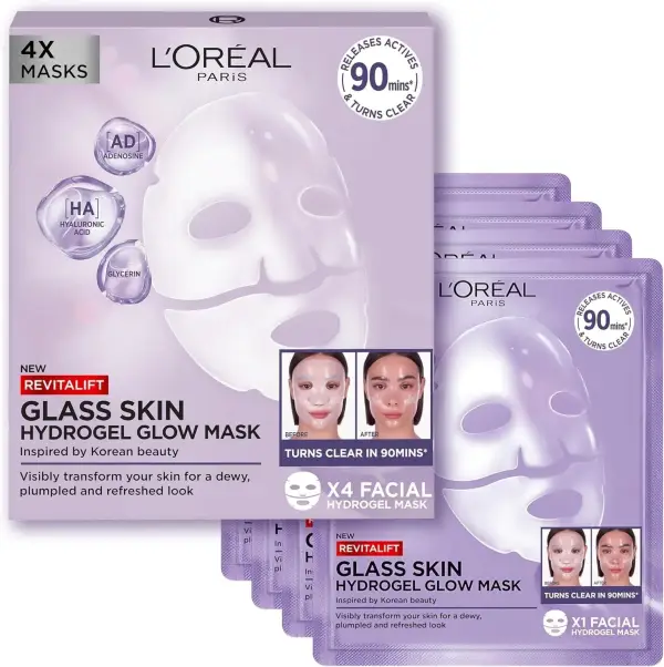 4x Mascarillas L'Oréal Paris Revitalift Filler Glass Skin 4x Mascarillas L'Oréal Paris Revitalift Filler Glass Skin