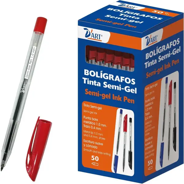 Pack x50 Bolígrafos semigel D'Art Rojo Pack x50 Bolígrafos semigel D'Art Rojo