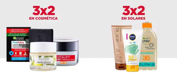3 x 2 en Cremas Solares y Productos de Cosmética 3 x 2 en Cremas Solares y Productos de Cosmética