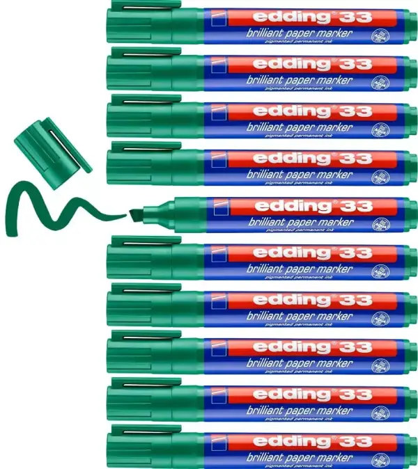 Pack de 10 rotuladores permanentes Edding 33, verde Pack de 10 rotuladores permanentes Edding 33, verde