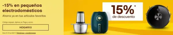 15% EXTRA en Pequeños electrodomésticos 15% EXTRA en Pequeños electrodomésticos