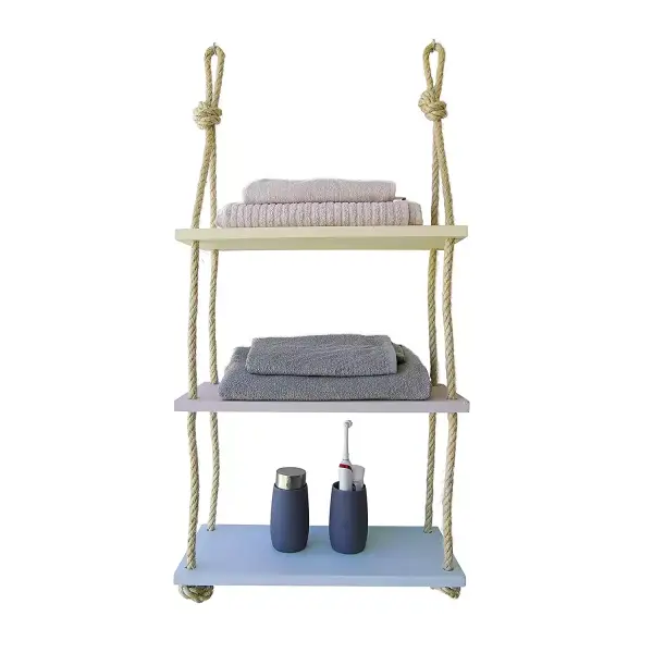 Estantería de madera con cuerda 3 baldas Estantería de madera con cuerda 3 baldas