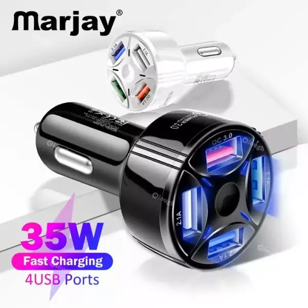 Cargador de coche con 4 puertos QC 3.0 35W Cargador de coche con 4 puertos QC 3.0 35W