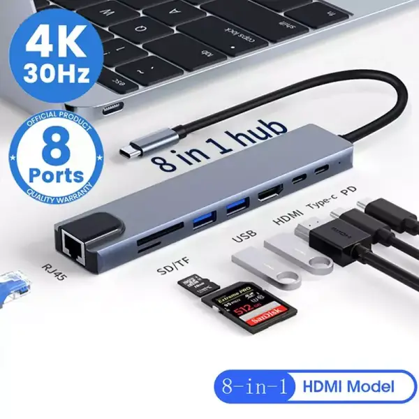 Adaptador de red USB tipo C 8 en 1 Adaptador de red USB tipo C 8 en 1