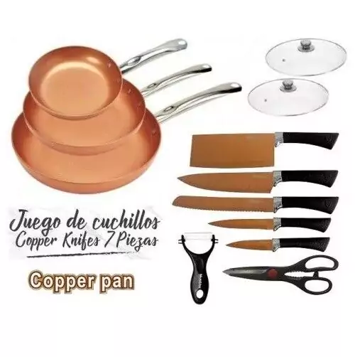 Set 3 sartenes + 2 tapas + cuchillos Set 3 sartenes + 2 tapas + cuchillos