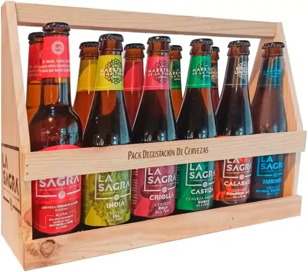 Cesta de madera de cervezas La Sagra con 12 botellas Cesta de madera de cervezas La Sagra con 12 botellas