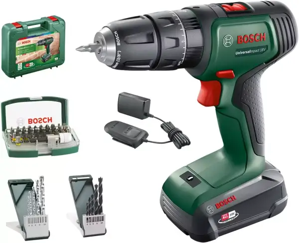 Martillo taladrador Bosch Universal Impact + batería 18V + maletín + brocas Martillo taladrador Bosch Universal Impact + batería 18V + maletín + brocas