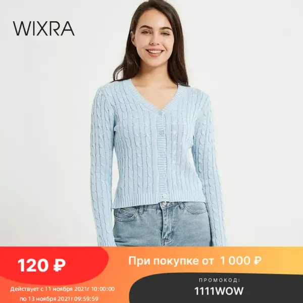 Suéter de manga larga cuello en V WIXRA Suéter de manga larga cuello en V WIXRA