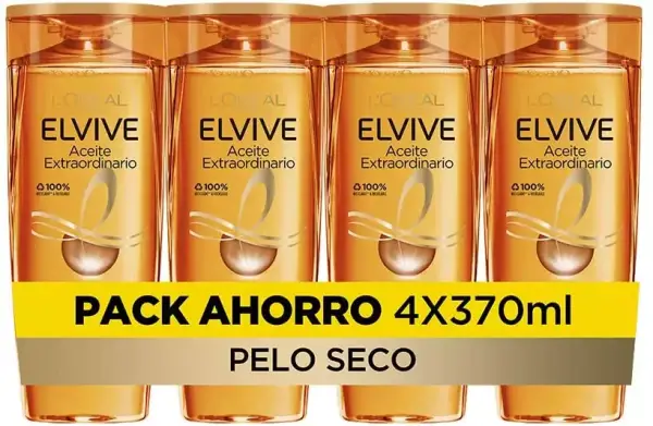 Pack de 4 x 370 ml Champús L'Oreal Paris Elvive Pack de 4 x 370 ml Champús L'Oreal Paris Elvive