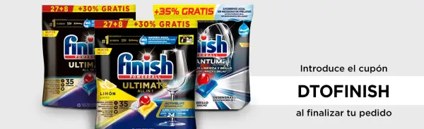 5€ de Dto por compra de +18€ en una selección de lavavajillas Finish 5€ de Dto por compra de +18€ en una selección de lavavajillas Finish