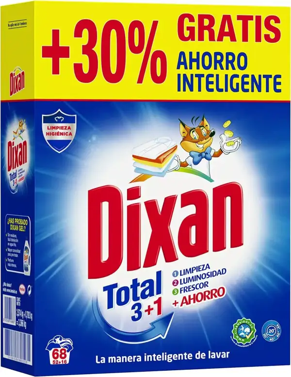68 lavados de detergente en polvo Dixan Total 3+1 68 lavados de detergente en polvo Dixan Total 3+1