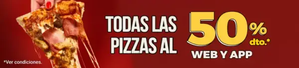 Todas las pizzas al 50% de Dto. en Telepizza Todas las pizzas al 50% de Dto. en Telepizza