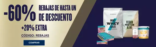 Rebajas de hasta el 60% en MyProtein + 20% EXTRA Rebajas de hasta el 60% en MyProtein + 20% EXTRA