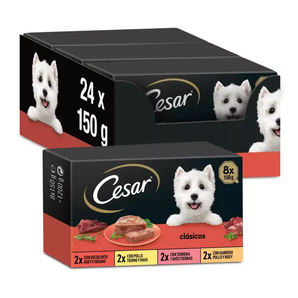 Pack 3x 8 Cesar comida húmeda para perros 150g Pack 3x 8 Cesar comida húmeda para perros 150g