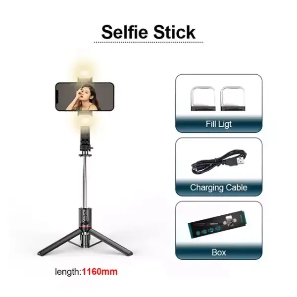 Palo de selfi/ trípode telescópico con LED Palo de selfi/ trípode telescópico con LED