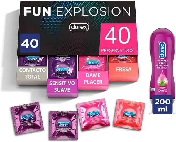 40 Preservativos Durex Fun Explosion Mixtos + Lubricante 40 Preservativos Durex Fun Explosion Mixtos + Lubricante