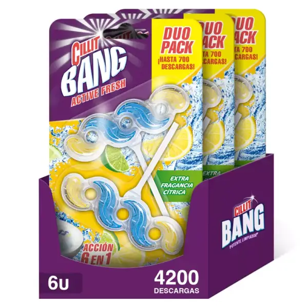 6 unidades Cillit Bang Active Fresh Colgador WC Fresh Cítrico 6 unidades Cillit Bang Active Fresh Colgador WC Fresh Cítrico