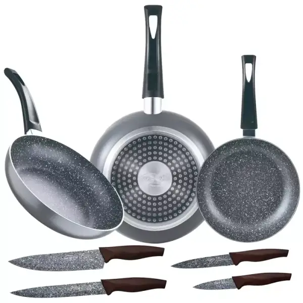 Set 3 sartenes inducción + 4 cuchillos Set 3 sartenes inducción + 4 cuchillos