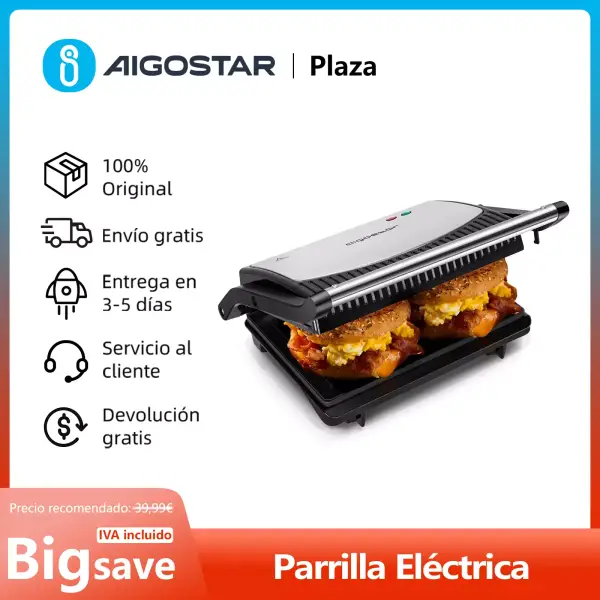 Parrilla eléctrica Aigostar York 30RUM 800W Parrilla eléctrica Aigostar York 30RUM 800W