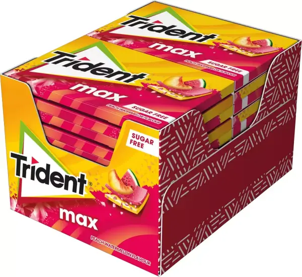 Pack 12 envases Trident Max Melocotón y Sandía Pack 12 envases Trident Max Melocotón y Sandía