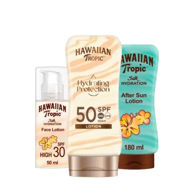 Pack protección SPF 50 + Crema hidratante SPF 30 + Aftersun Hawaiian Tropic Pack protección SPF 50 + Crema hidratante SPF 30 + Aftersun Hawaiian Tropic