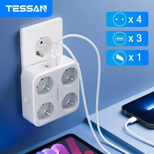 Regleta 4 AC + 3 USB con interruptor Regleta 4 AC + 3 USB con interruptor