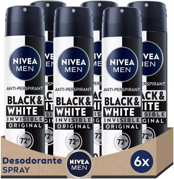 Pack de 6 Desodorantes Nivea Men Black & White Invisible Pack de 6 Desodorantes Nivea Men Black & White Invisible