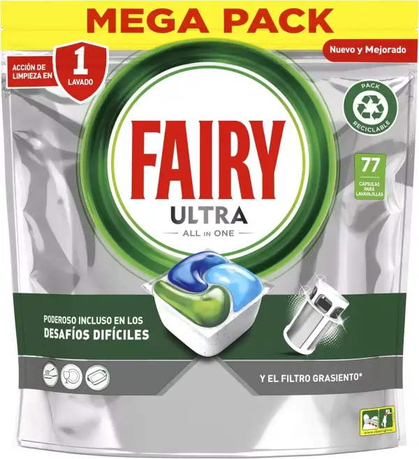 Pastillas lavavajillas 77 cápsulas Todo en 1 Fairy Platinum Pastillas lavavajillas 77 cápsulas Todo en 1 Fairy Platinum