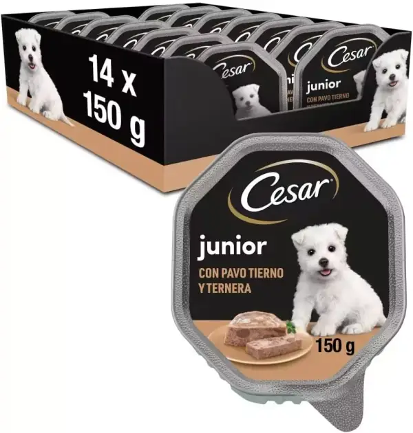 14x 150gr Tarrinas comida húmeda Cesar pavo y ternera para cachorros 14x 150gr Tarrinas comida húmeda Cesar pavo y ternera para cachorros