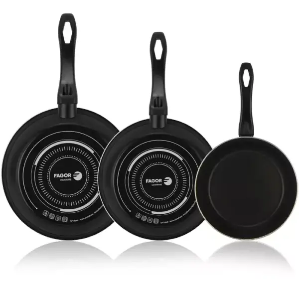 FAGOR ® Optimax set de sartenes 20 + 24 + 28 cm, negra, antiadherente doble capa, acero es FAGOR ® Optimax set de sartenes 20 + 24 + 28 cm, negra, antiadherente doble capa, acero es