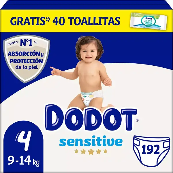 192 Pañales Pack Mensual Dodot Bebé Sensitive Talla 4 192 Pañales Pack Mensual Dodot Bebé Sensitive Talla 4