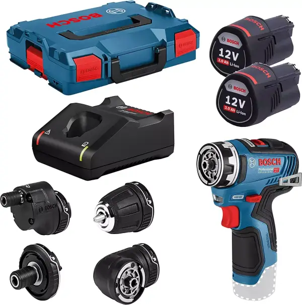 Atornillador Bosch 12V GSR 12V-35 FC con 4 cabezales FlexiClick y 2 baterías x 3.0 Ah en L-BOXX. Atornillador Bosch 12V GSR 12V-35 FC con 4 cabezales FlexiClick y 2 baterías x 3.0 Ah en L-BOXX.