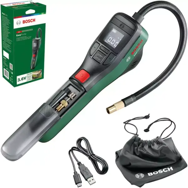 "Bosch EasyPump: Bomba/Compresor de Aire a Batería Recargable USB-C con Función de Parada Automática y LED" "Bosch EasyPump: Bomba/Compresor de Aire a Batería Recargable USB-C con Función de Parada Automática y LED"