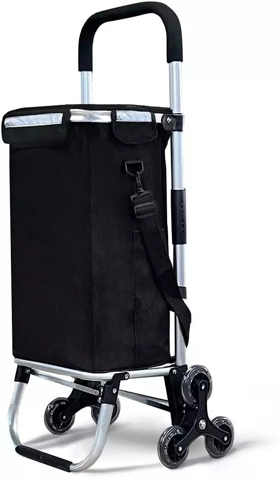 Carrito Compra Plegable de Aluminio, 6 Ruedas, Bolsa 50L, Negro Carrito Compra Plegable de Aluminio, 6 Ruedas, Bolsa 50L, Negro