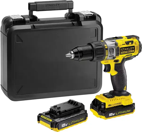 Taladro percutor Stanley Fatmax 18V con 2 baterías 2Ah y maletín - Negro/Amarillo Taladro percutor Stanley Fatmax 18V con 2 baterías 2Ah y maletín - Negro/Amarillo